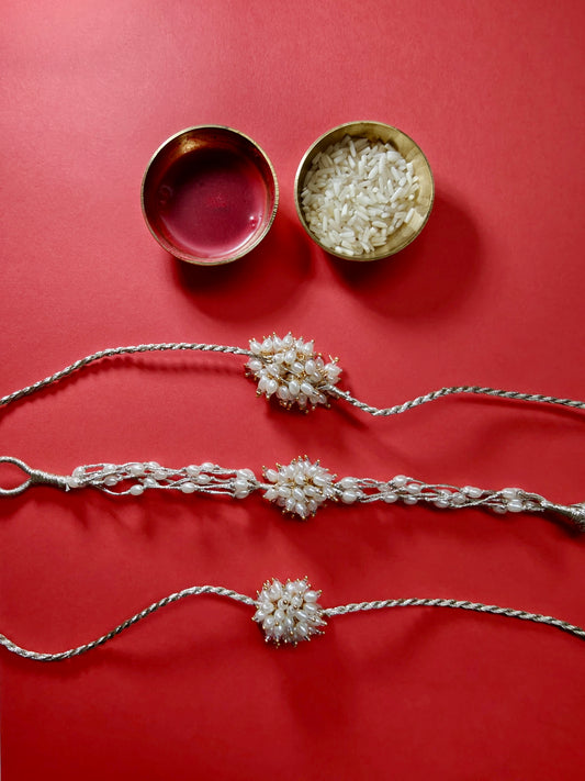 Pearl cluster Rakhi & Lumba set