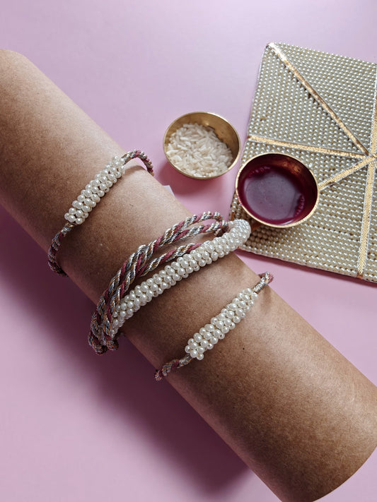 Pink pearl Rakhi & Lumba set