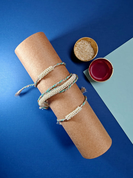 Blue pearl Rakhi & Lumba set